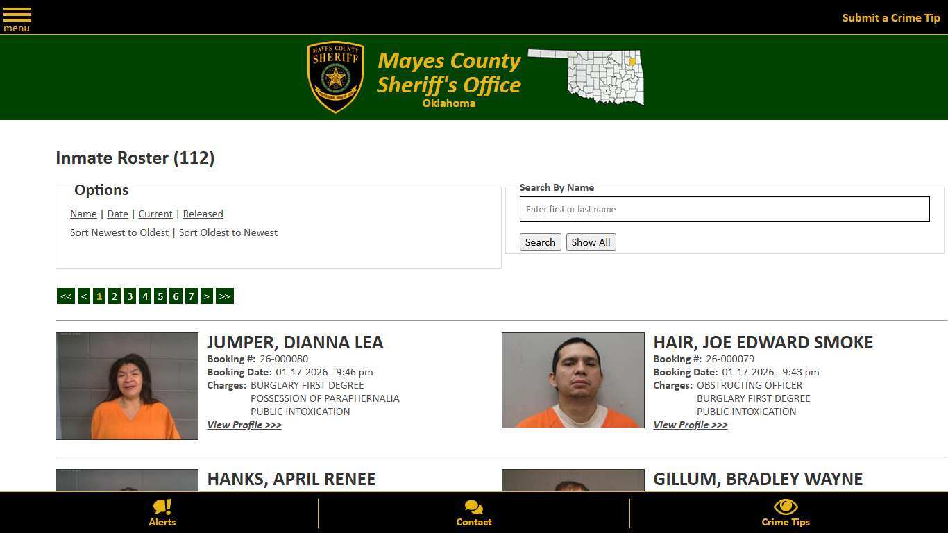 Inmate Roster - Current Inmates Booking Date Descending - Mayes County, OK Sheriff